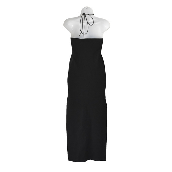 C0 NWT AYA MUSE Black Back Ties Halter Drawstring Slit Side Evening Dress Size M - Picture 3 of 5